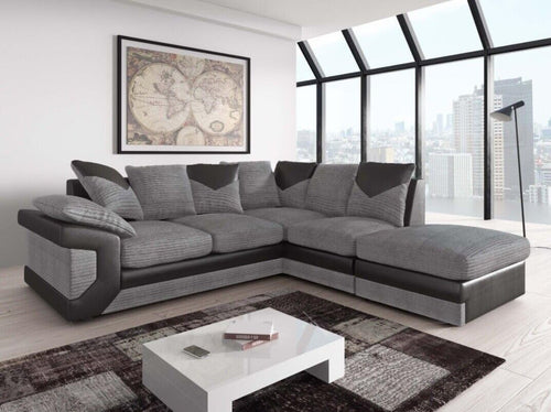 Grey Black L-Shape Jumbo Fabric Corner Sofa 5-Seater Scatter Back Comfy