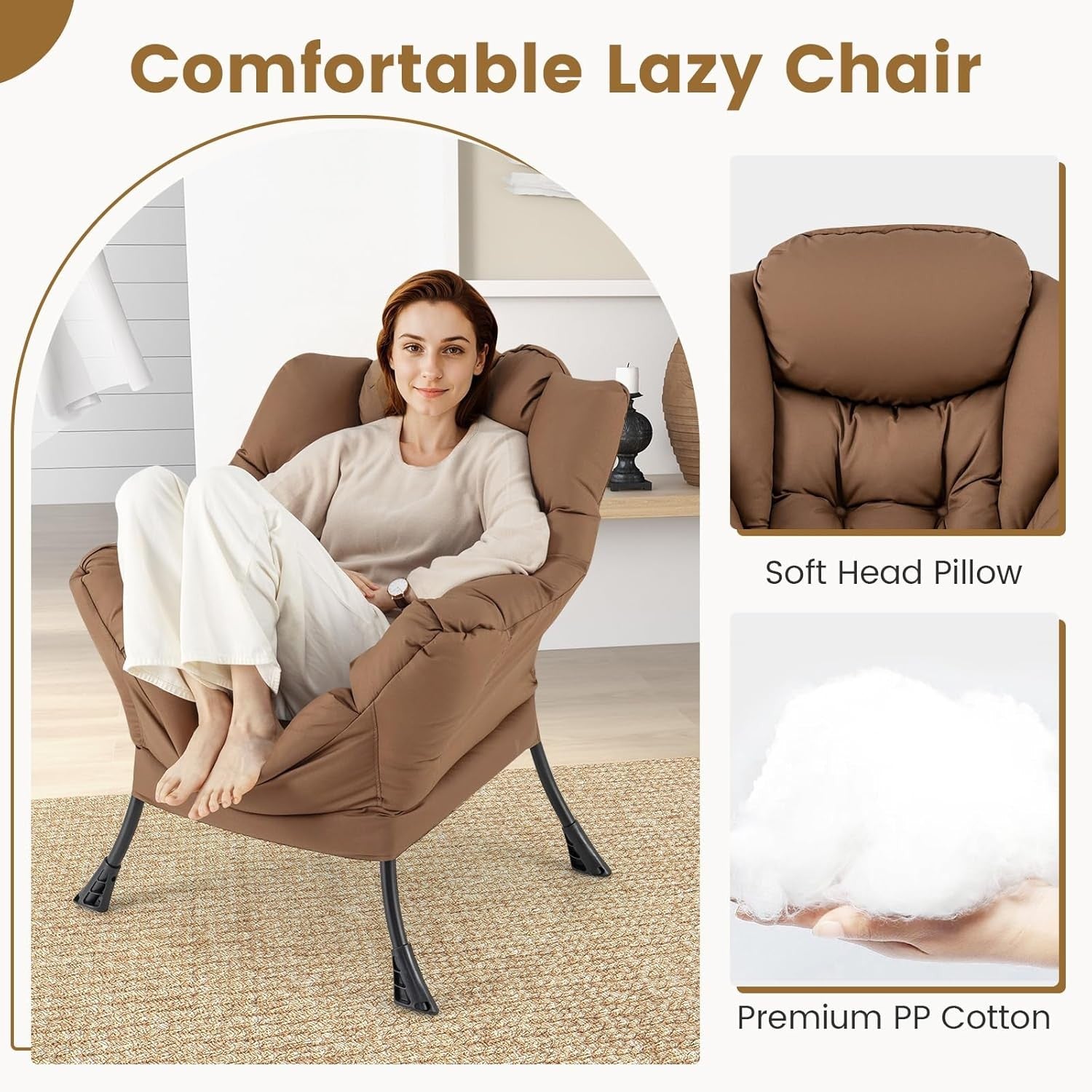 Fabric Lounge Armchair with Footstool Comfy Reading Chair Coffee
