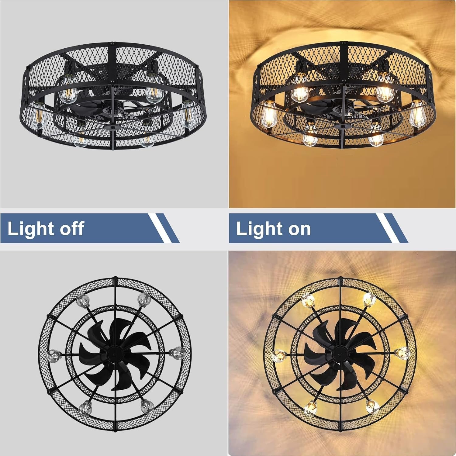 26" Caged Ceiling Fan with Light Farmhouse Style Remote DC Motor