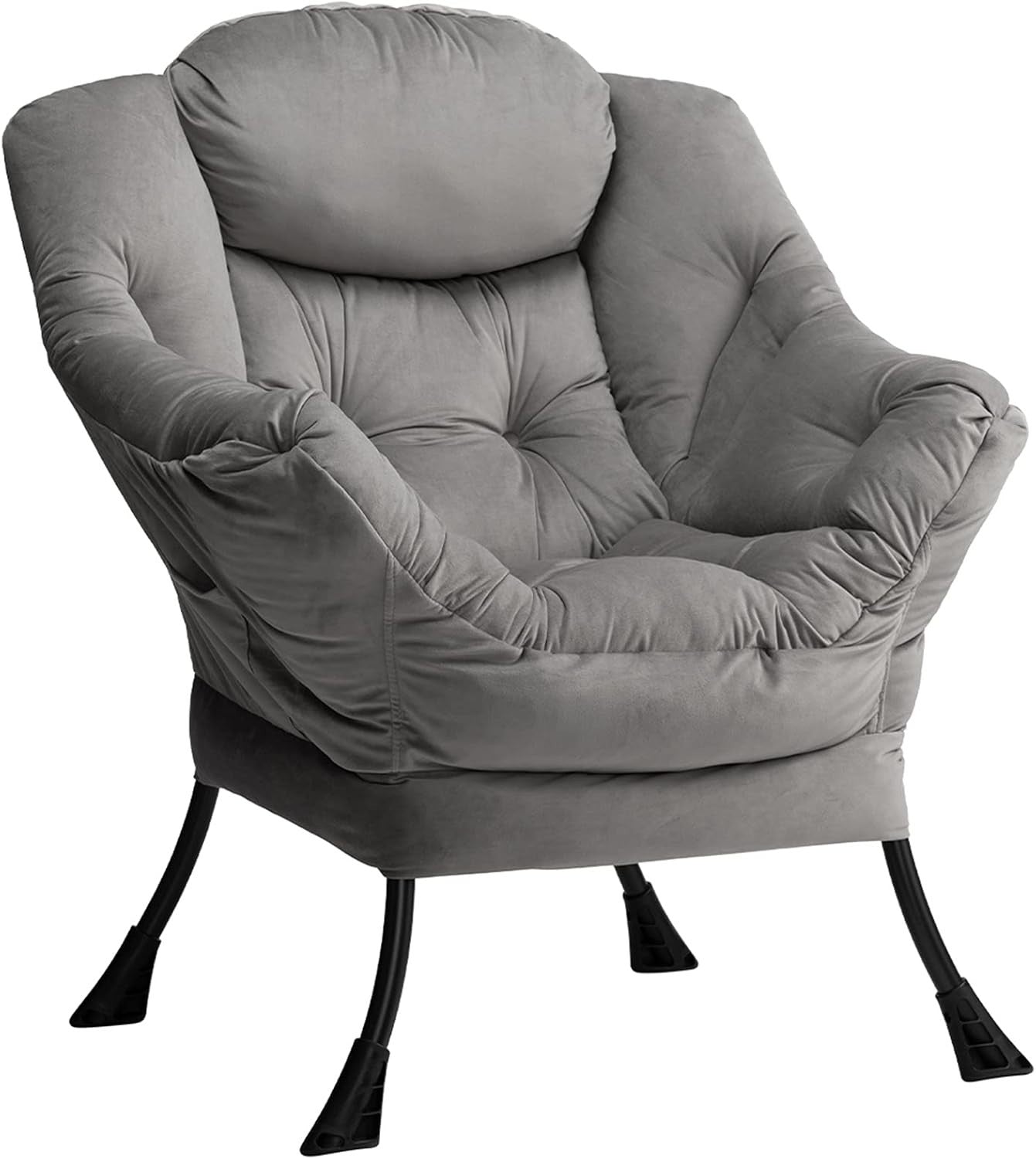 Velvet Grey Armchair Living Room Bedroom Lounge Chair Comfy Relax Seat