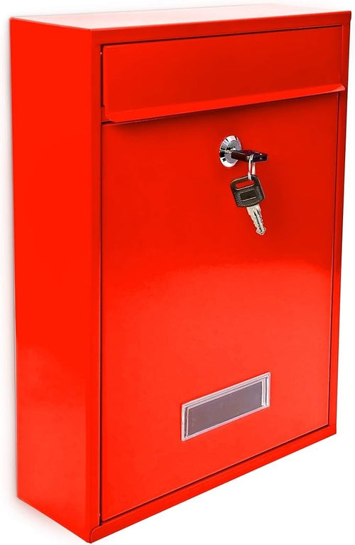 Lockable Wall Mounted Mailbox Red Steel Weatherproof Post Box A4 Slot