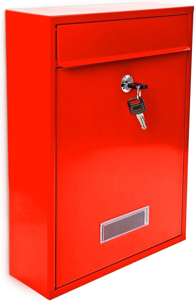 Lockable Wall Mounted Mailbox Red Steel Weatherproof Post Box A4 Slot