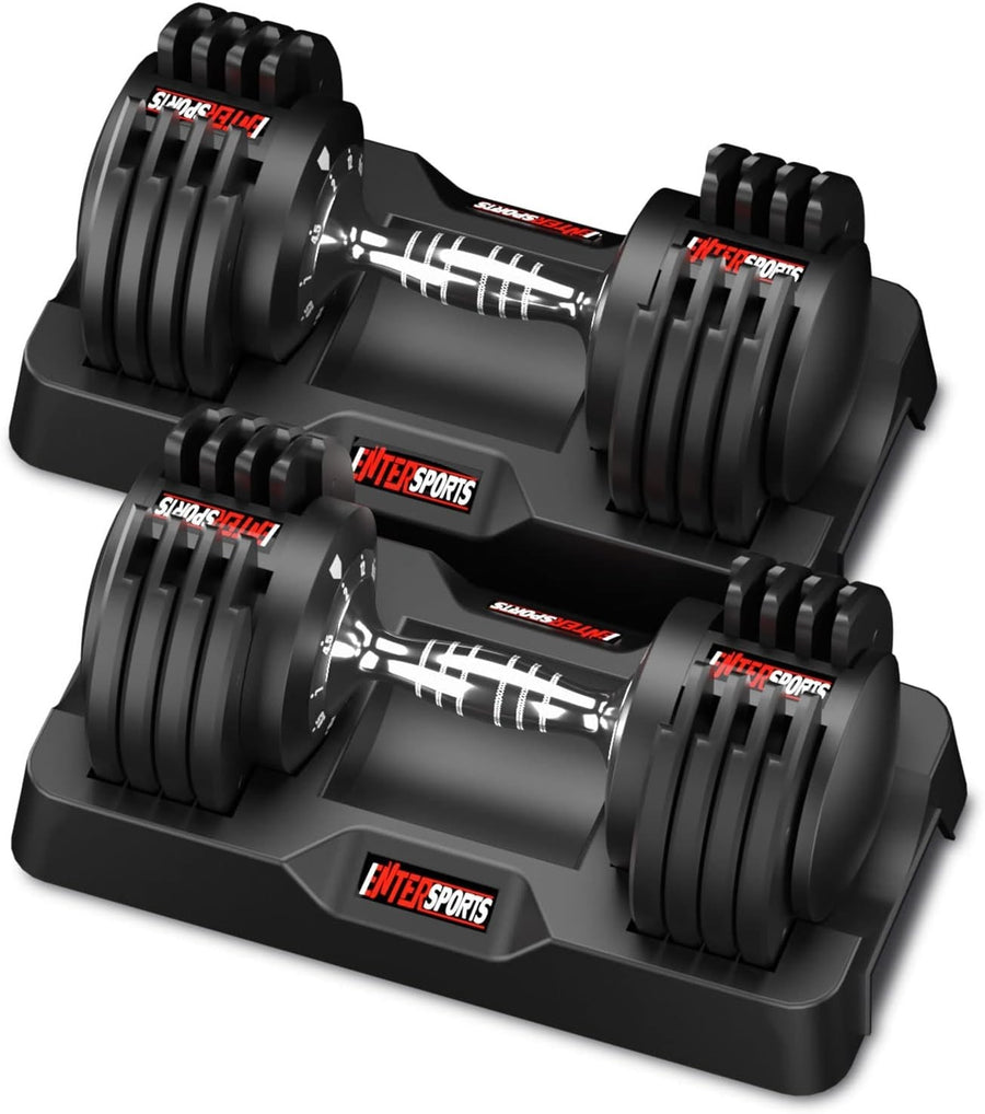 Quick Dial Adjustable Dumbbells 12kg Pair Space-Saving Non-Slip Weights