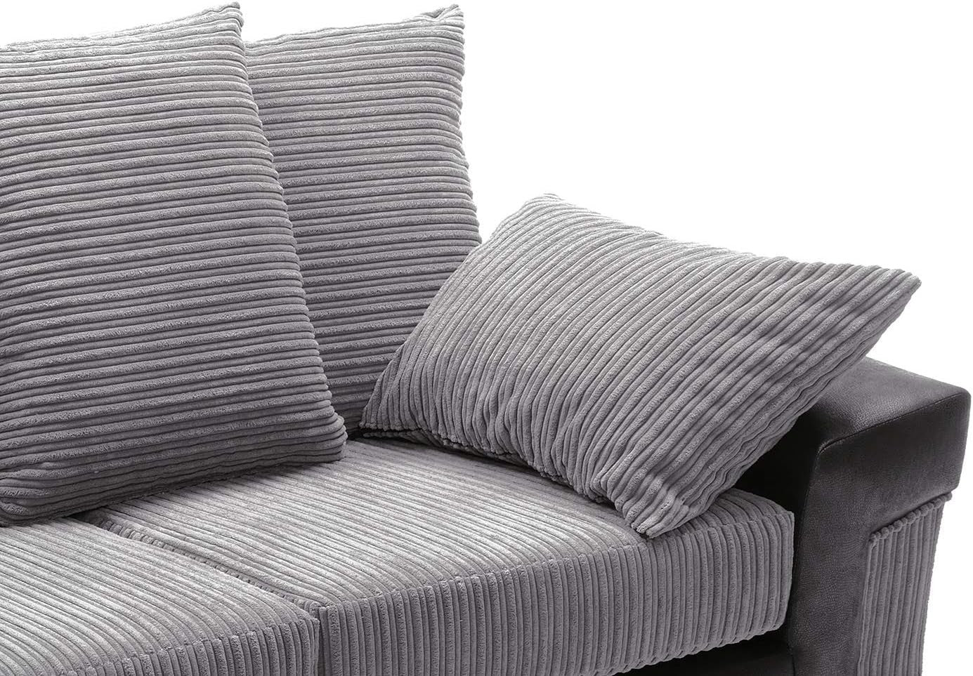 Grey Black L-Shape Jumbo Fabric Corner Sofa 5-Seater Scatter Back Comfy