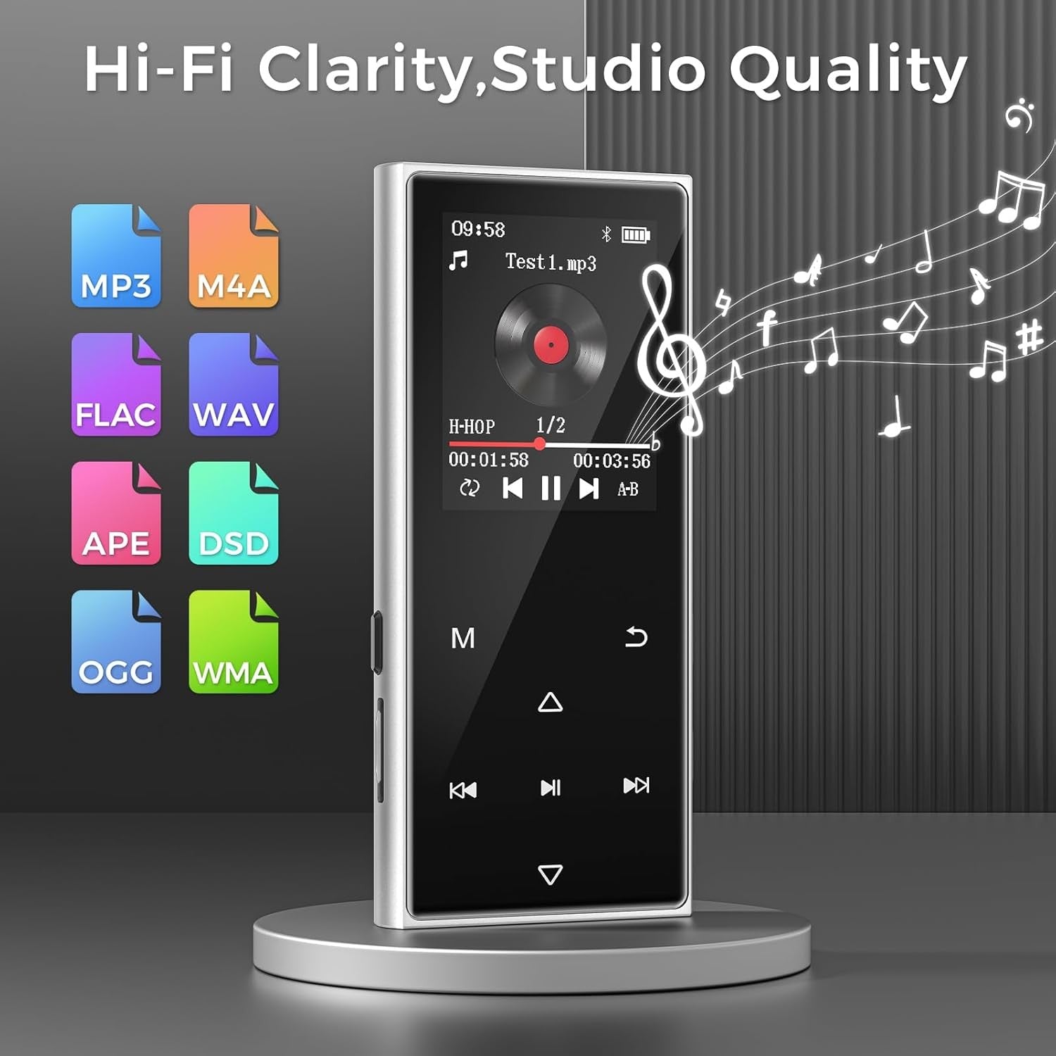 128GB MP3 Player Bluetooth 5.3 Touch Screen MP4 Spotify FM Black