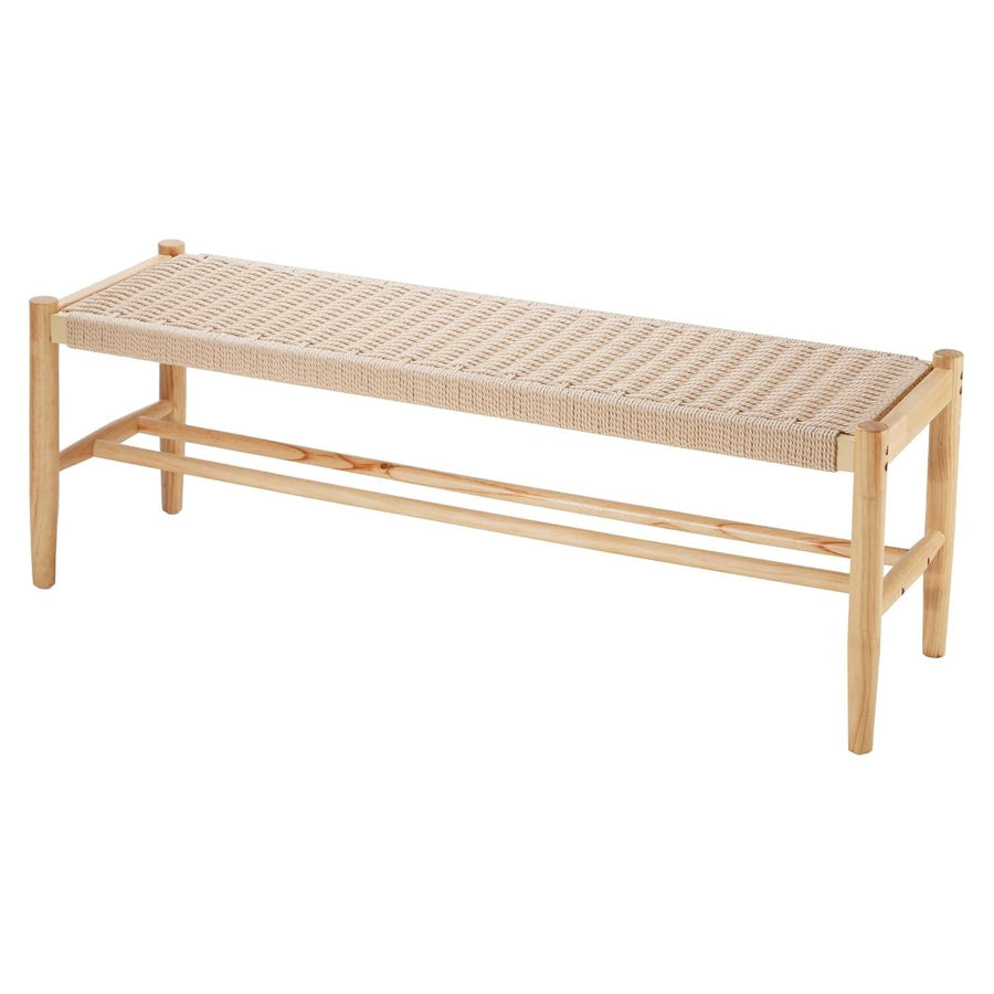 Natural Rattan Wooden Bench with Oak Legs, Handwoven Seat & Shoe Storage
