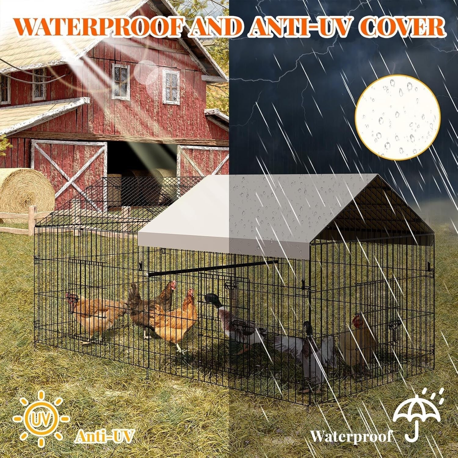 2.2x1x1m Metal Chicken Coop Run w 600D Waterproof Cover