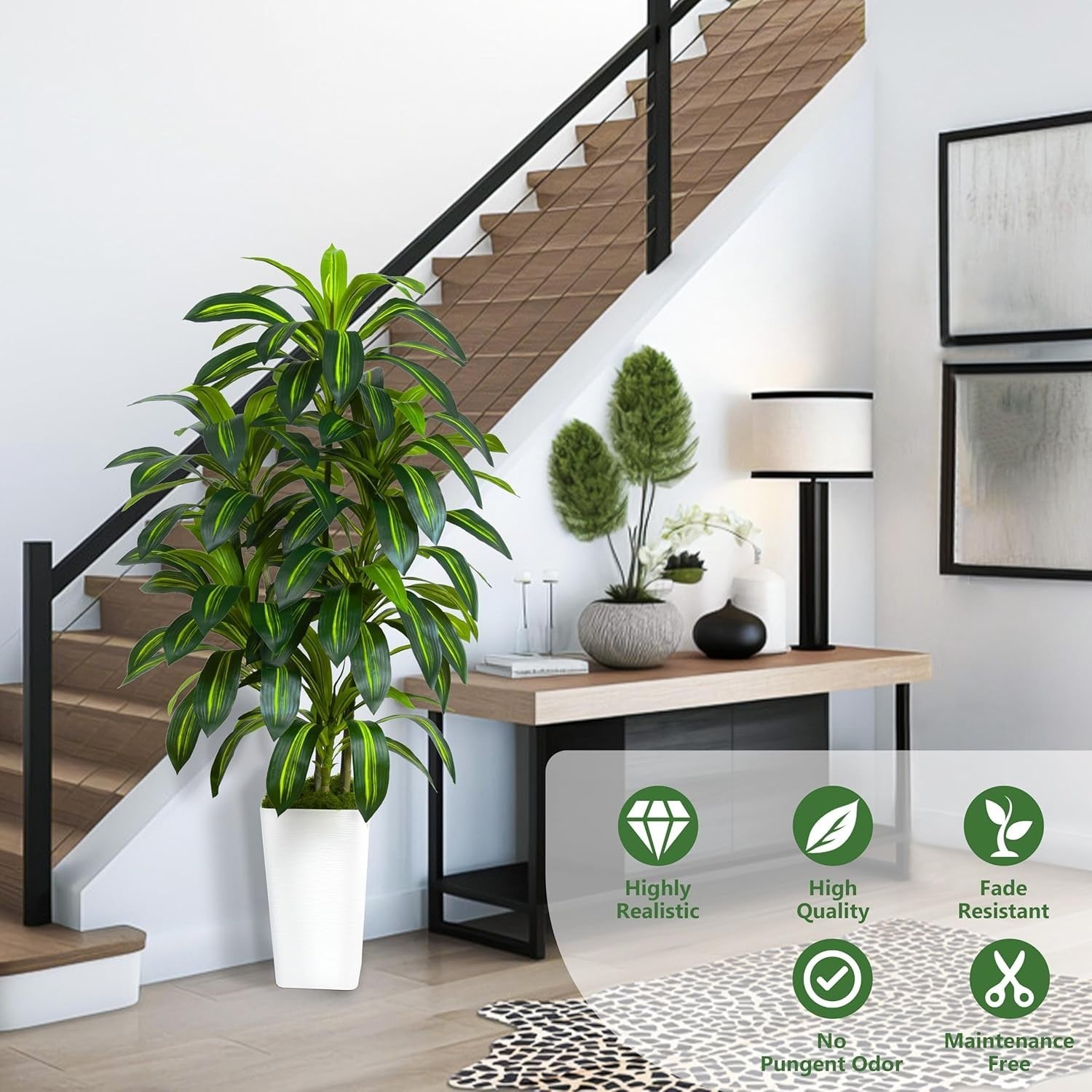 150cm Dracaena Artificial Tree in White Tall Planter Indoor Home Decoration