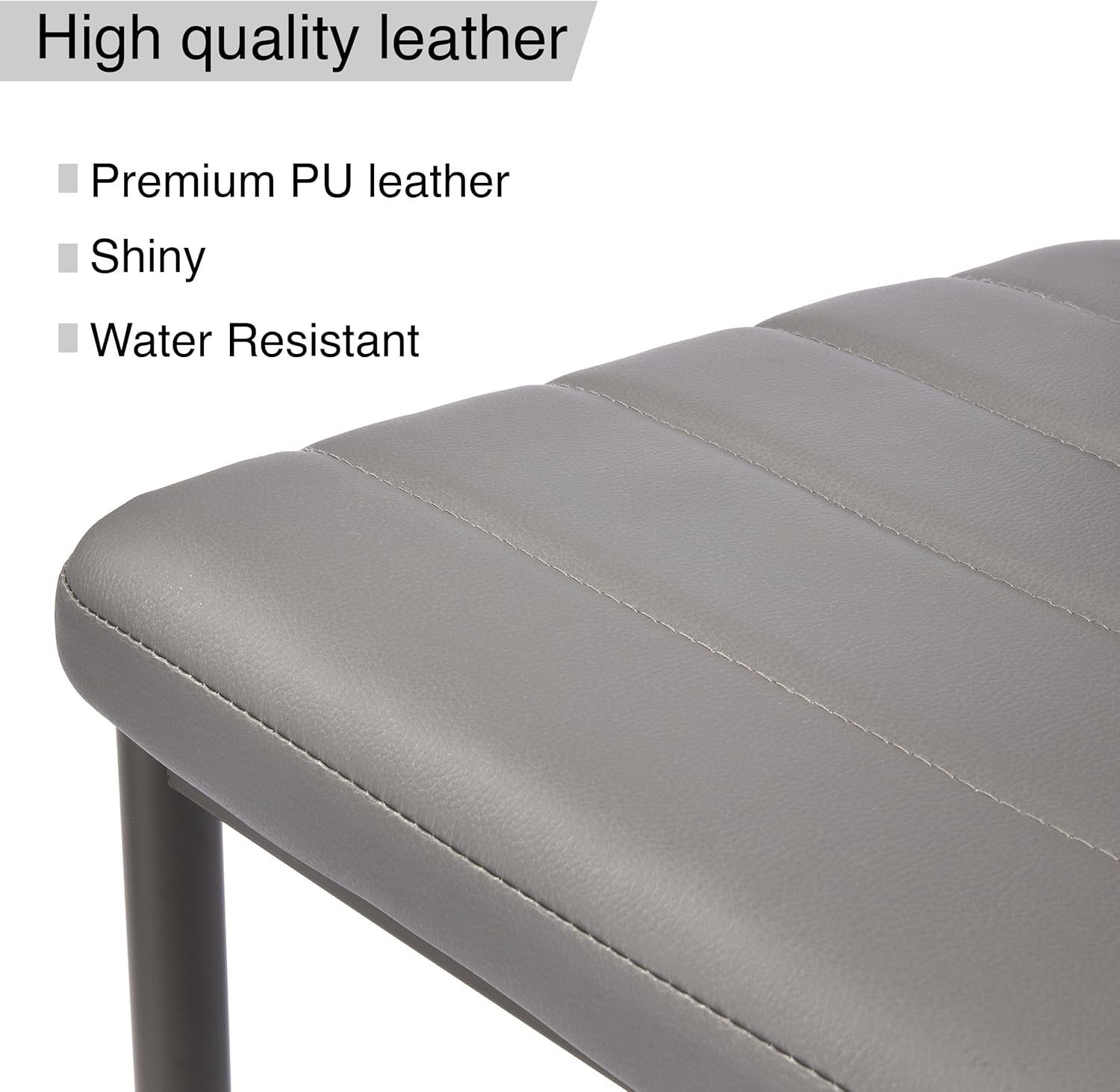 Modern Dining Table Set 6 Grey PU Leather Chairs 140x80cm Solid Wood Table
