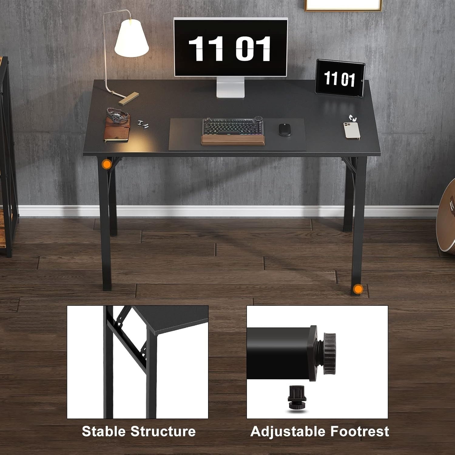Black Folding Computer Desk No Assembly Compact Home Office Work Table
