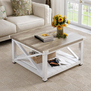 Rustic Grey Square Coffee Table 80cm Farmhouse Wood Storage Living Room