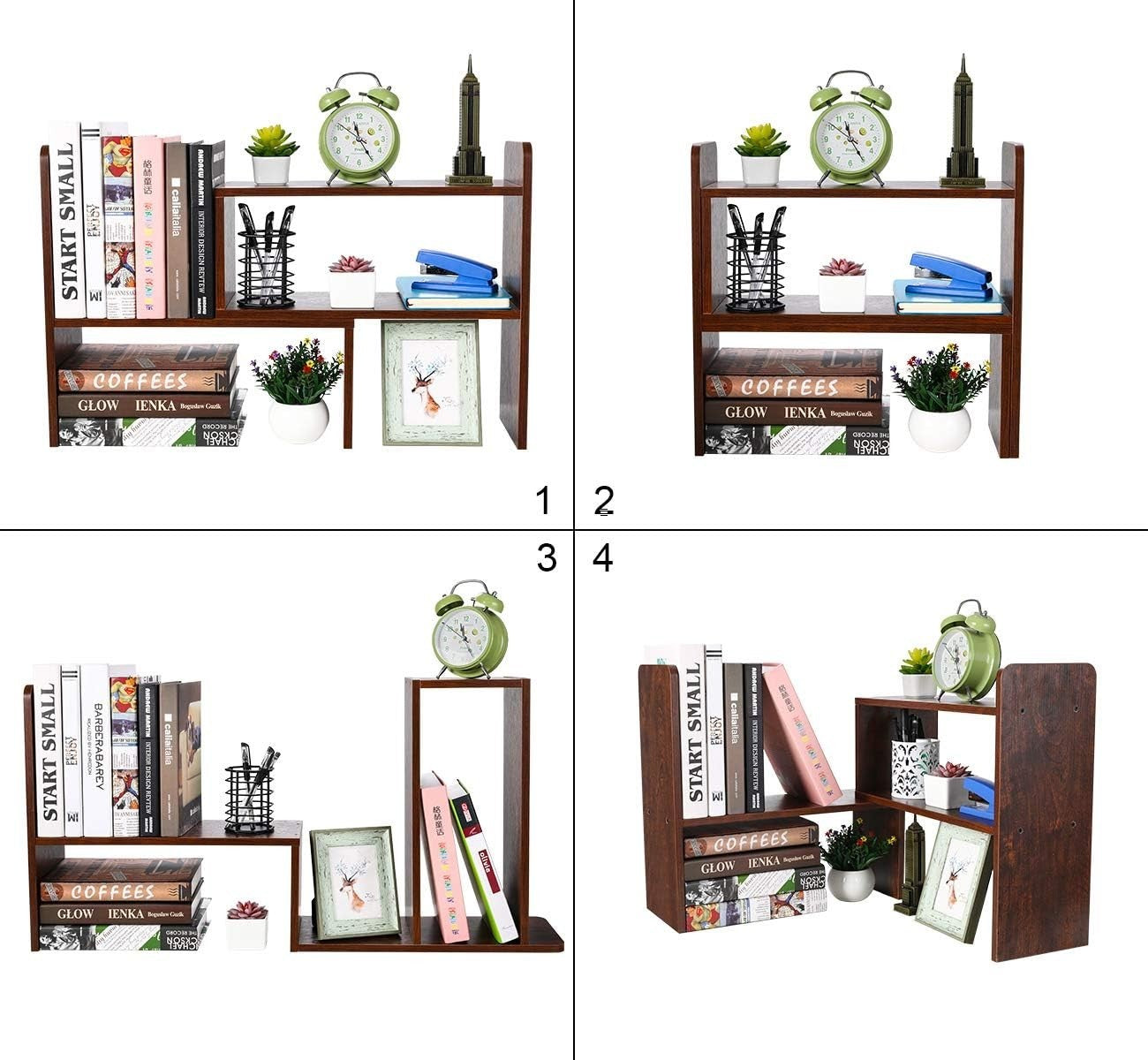 Adjustable Wooden Desk Bookshelf 3-Tier Space Saving Table Organizer