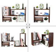 Adjustable Wooden Desk Bookshelf 3-Tier Space Saving Table Organizer