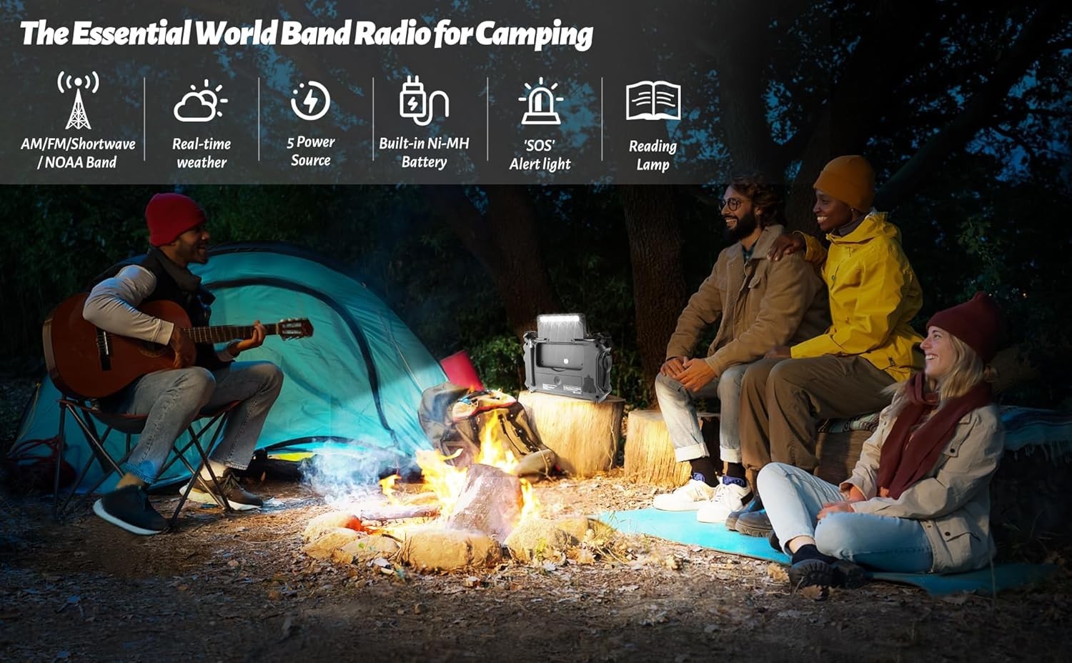 Emergency Weather Alert Radio Solar Hand Crank AM FM SW 7 Band Black