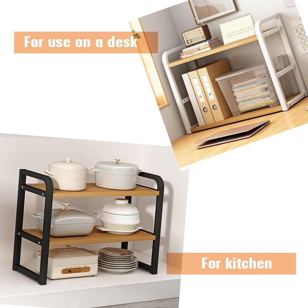 White Desktop Bookshelf 2-Tier Mini Desk Hutch Countertop Storage Stand 50cm