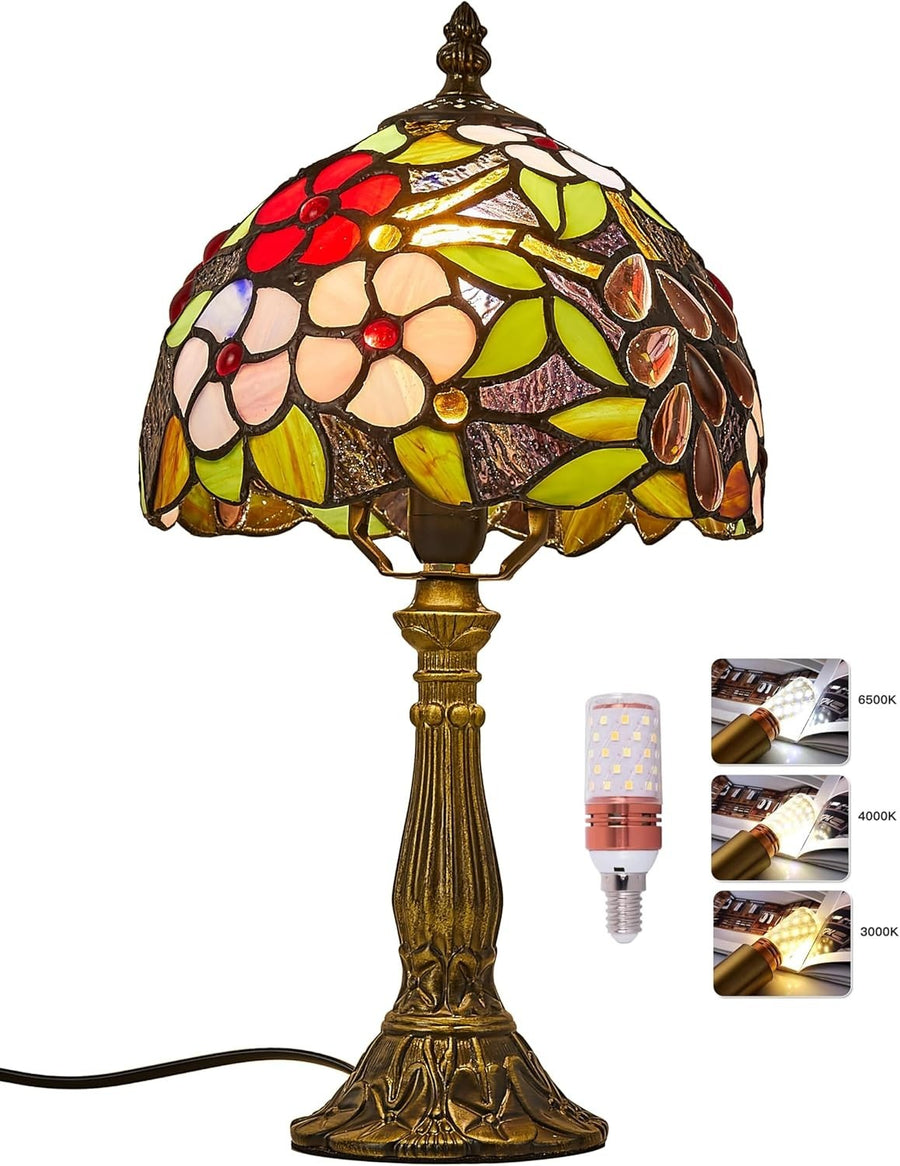 Vintage Tiffany Style Stained Glass Table Lamp 8 Inch Bedside Light Decor