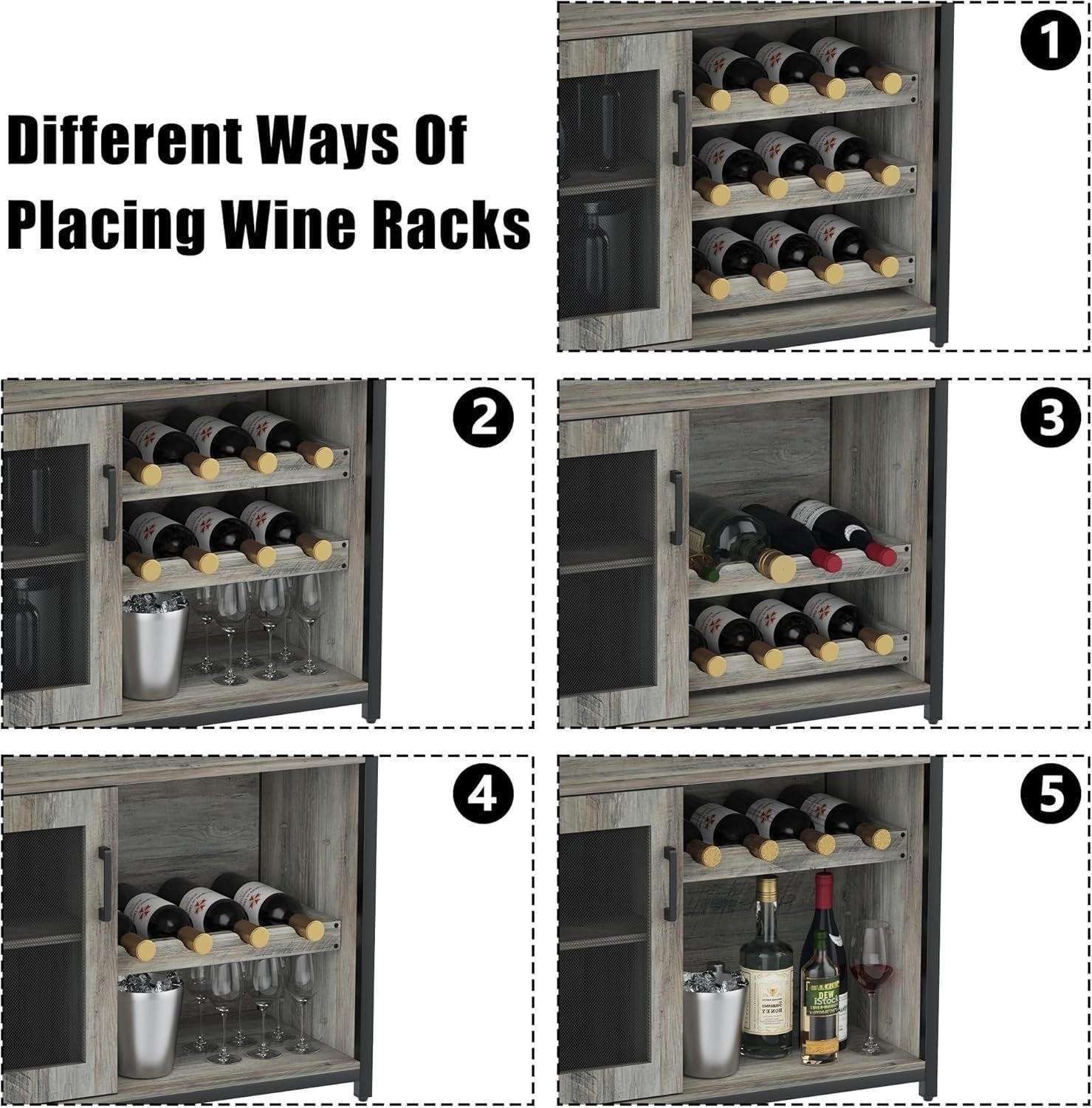 Modern 3-Tier Wine Bar Cabinet with Glass Holder & Storage Shelves for Kitchen