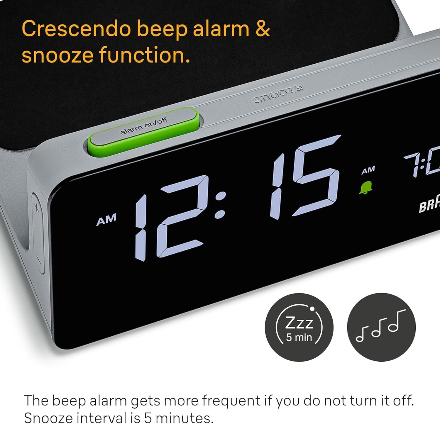 Wireless Charging Digital Alarm Clock LCD Auto Dimming Fast Charge