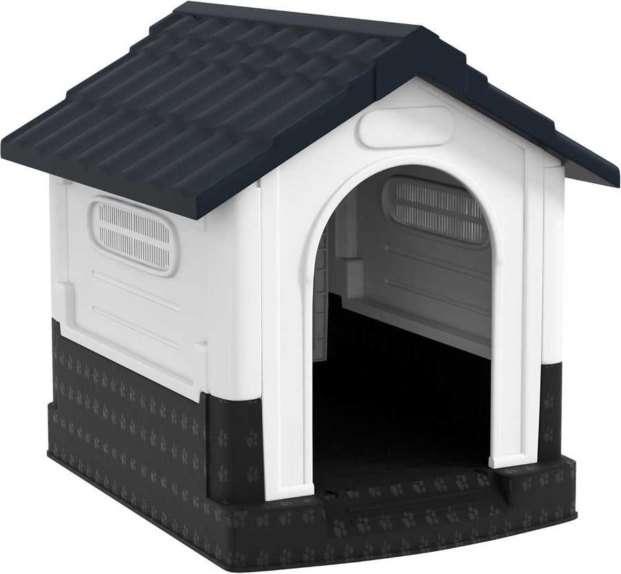 Outdoor Dog Kennel Small Pet House – Weatherproof, Raised Base, Grey 80cm