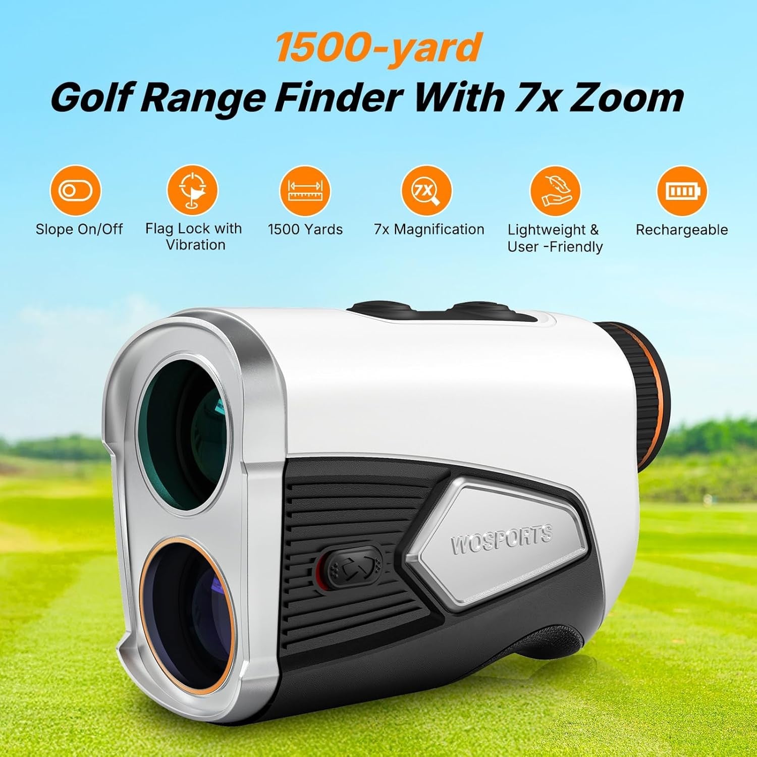 Golf Rangefinder 1500 Yard Laser with Slope 7X Zoom Pin Lock Rechargeable