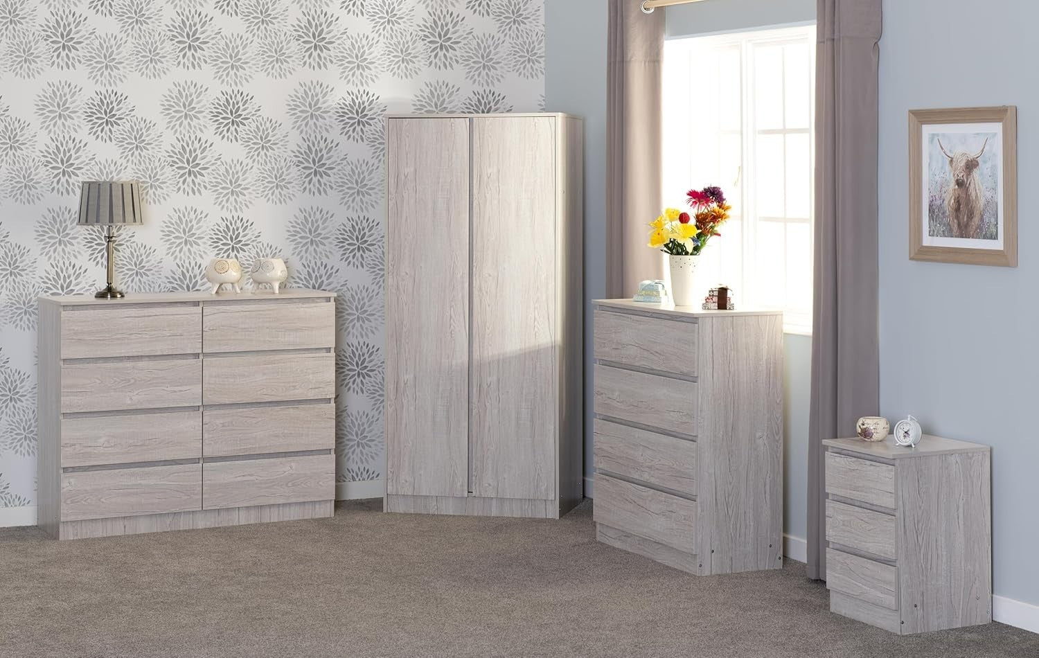 Urban Oak 6 Drawer Chest Wide Bedroom Storage Unit Modern Wood Look