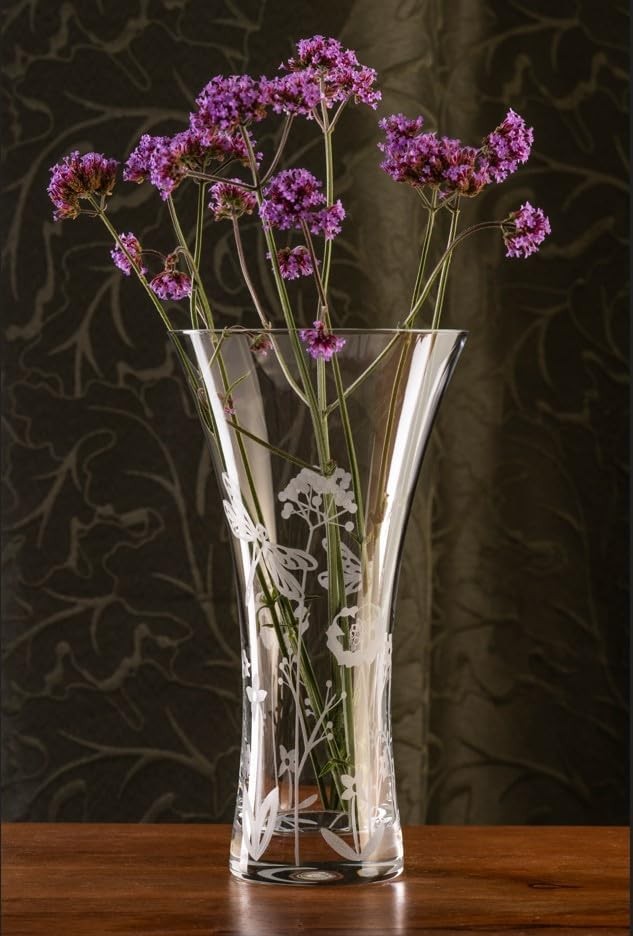 Crystal Trumpet Flower Vase Hand Cut Etched Glass 25cm Luxury Home Decor