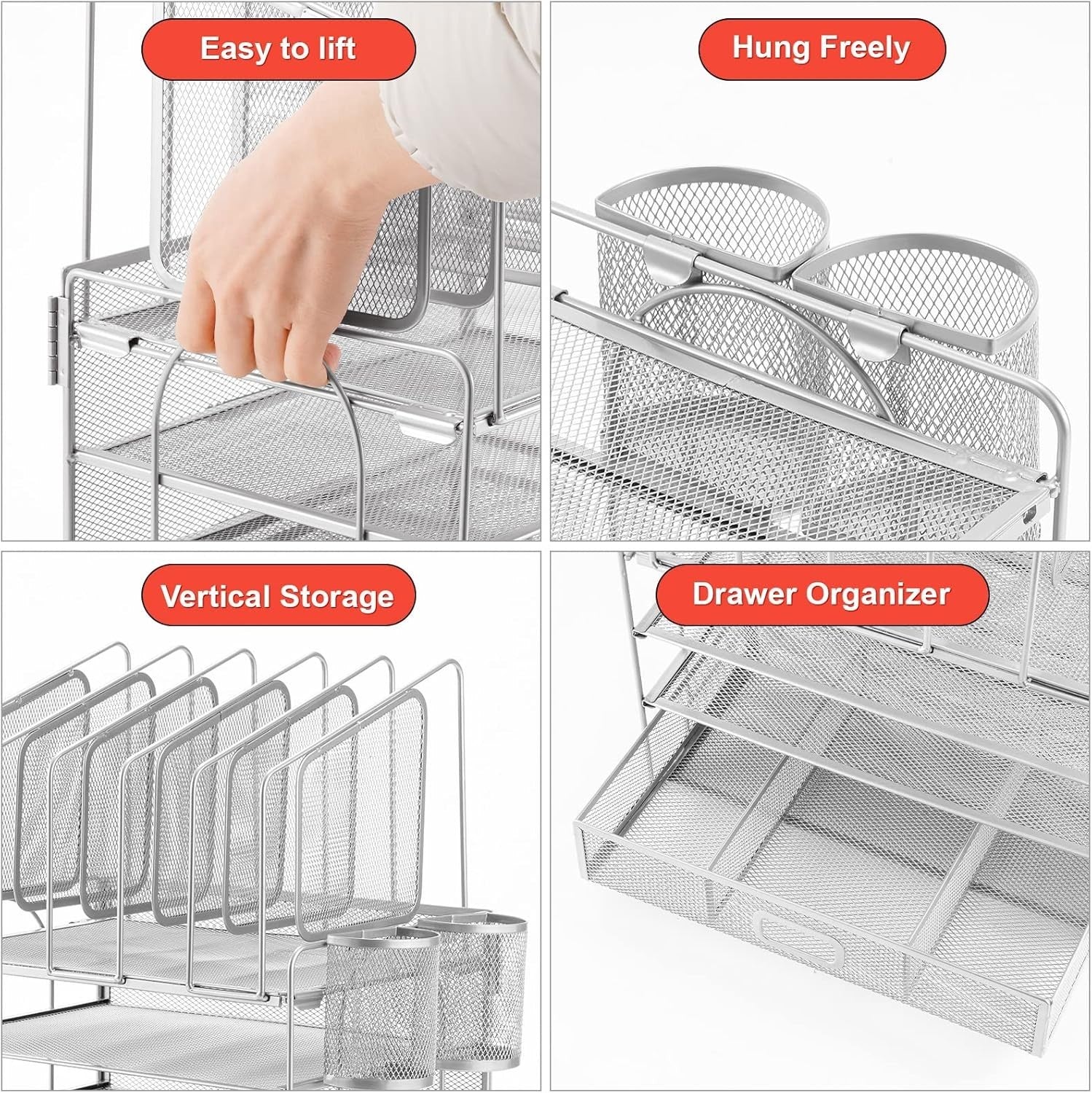 4-Tier Desk Organizer Tray Drawer 5 Vertical File & Pen Holders