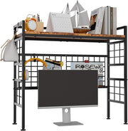 32.9" Metal Desk Hutch Shelf with Grid Panel | 2-Tier Desktop Organizer Rack