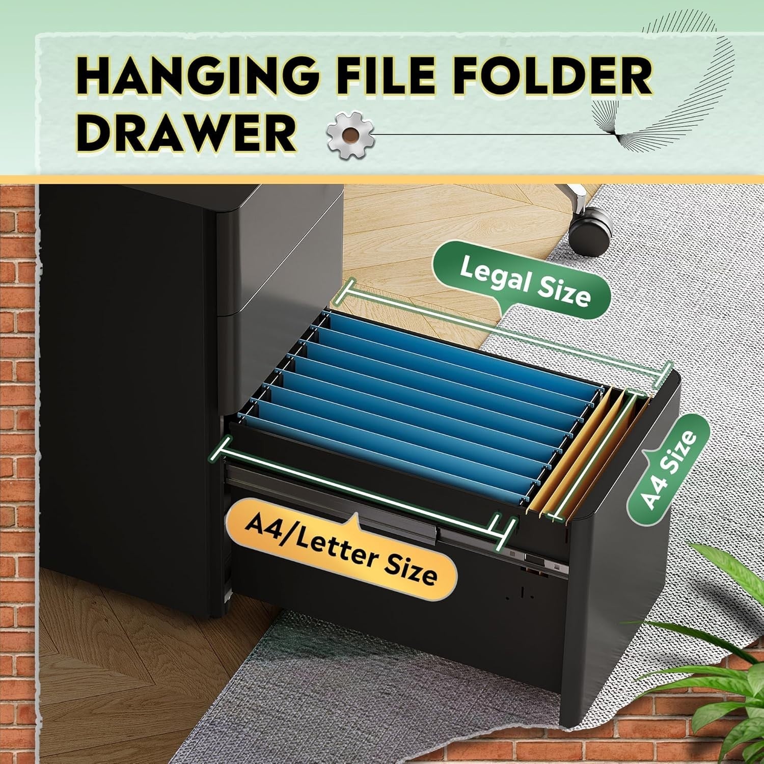 Black 3 Drawer Lockable File Cabinet 45x30x59cm Mobile Steel