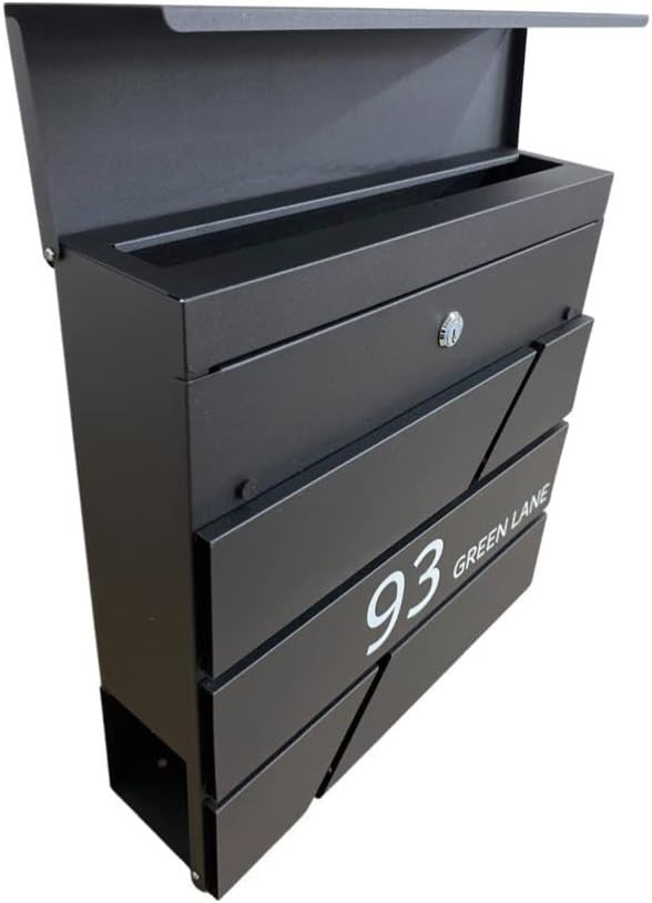 Lockable Wall Mounted Post Box Waterproof Black Mailbox Secure Stylish Durable