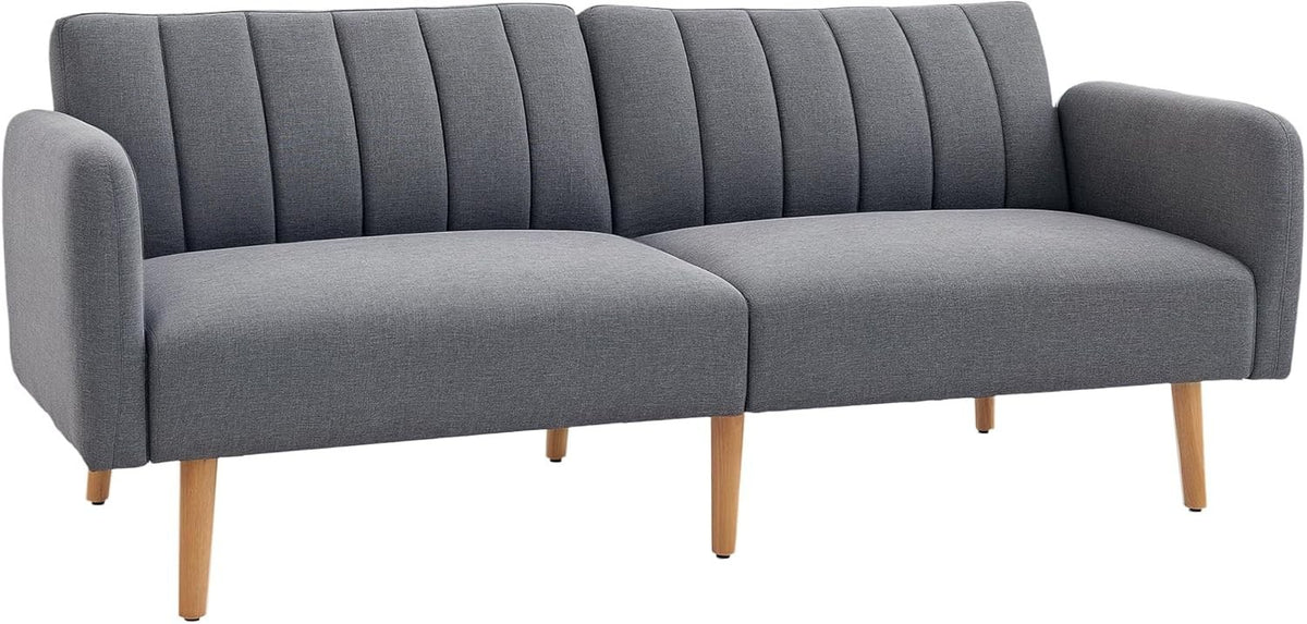 2-Seater Click Clack Sofa Bed Grey Linen Split Back Guest Couch Small Room