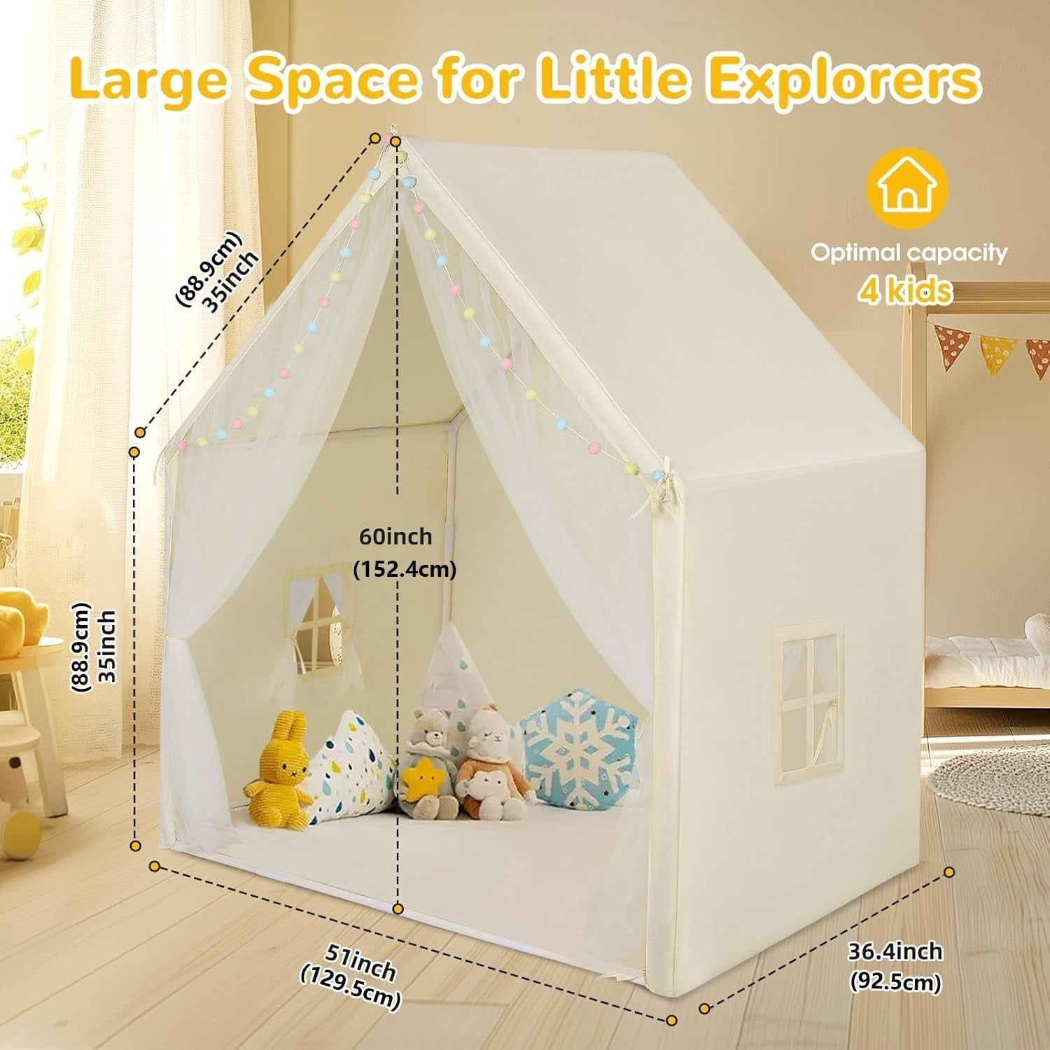 Large Kids Play Tent Indoor Outdoor Castle Bed Playhouse Pale Yellow
