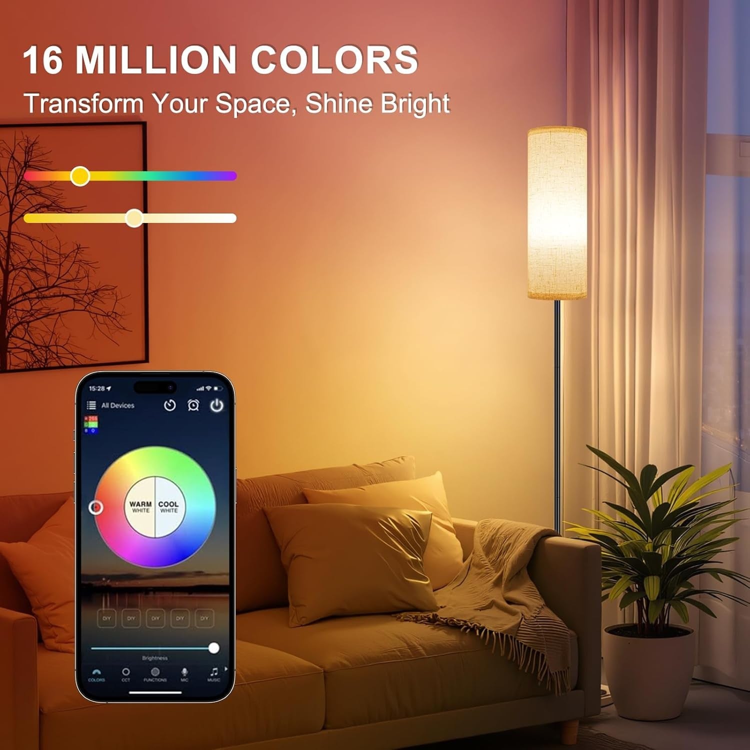 RGB LED Floor Lamp Dimmable Smart Standing Lamp Remote Corner Light