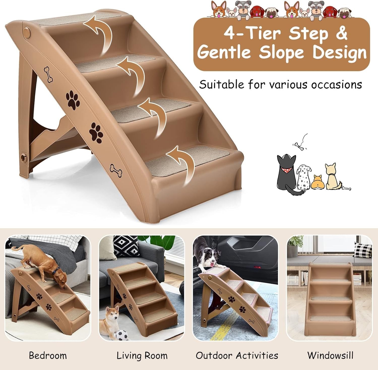 Foldable Portable Dog & Cat Pet Steps Non‑Slip Felt Pet Ramp for Couch Bed