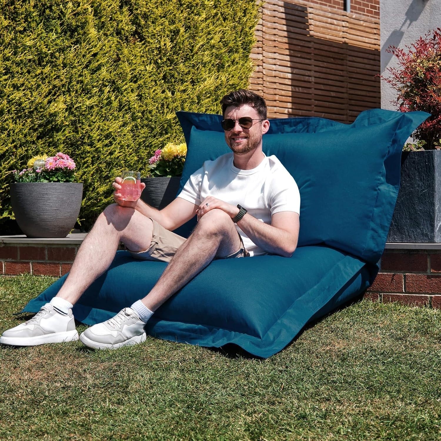 XXL Teal Outdoor Bean Bag Chair Waterproof 180x140cm Garden Floor Seat