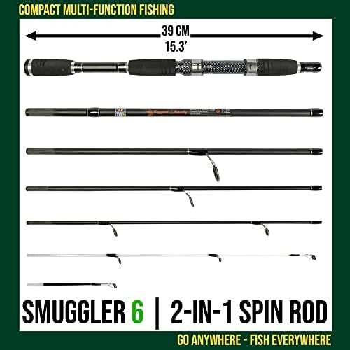 Compact Travel Fishing Rod – 6-Section Spin, Fresh & Saltwater, 2 Tips
