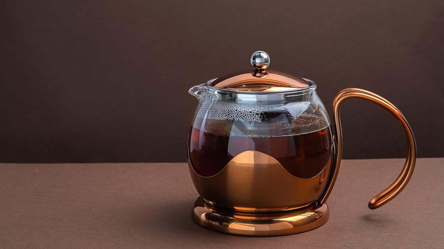 Glass Teapot 660ml with Infuser Copper Loose Leaf Tea Pot 2 Cup