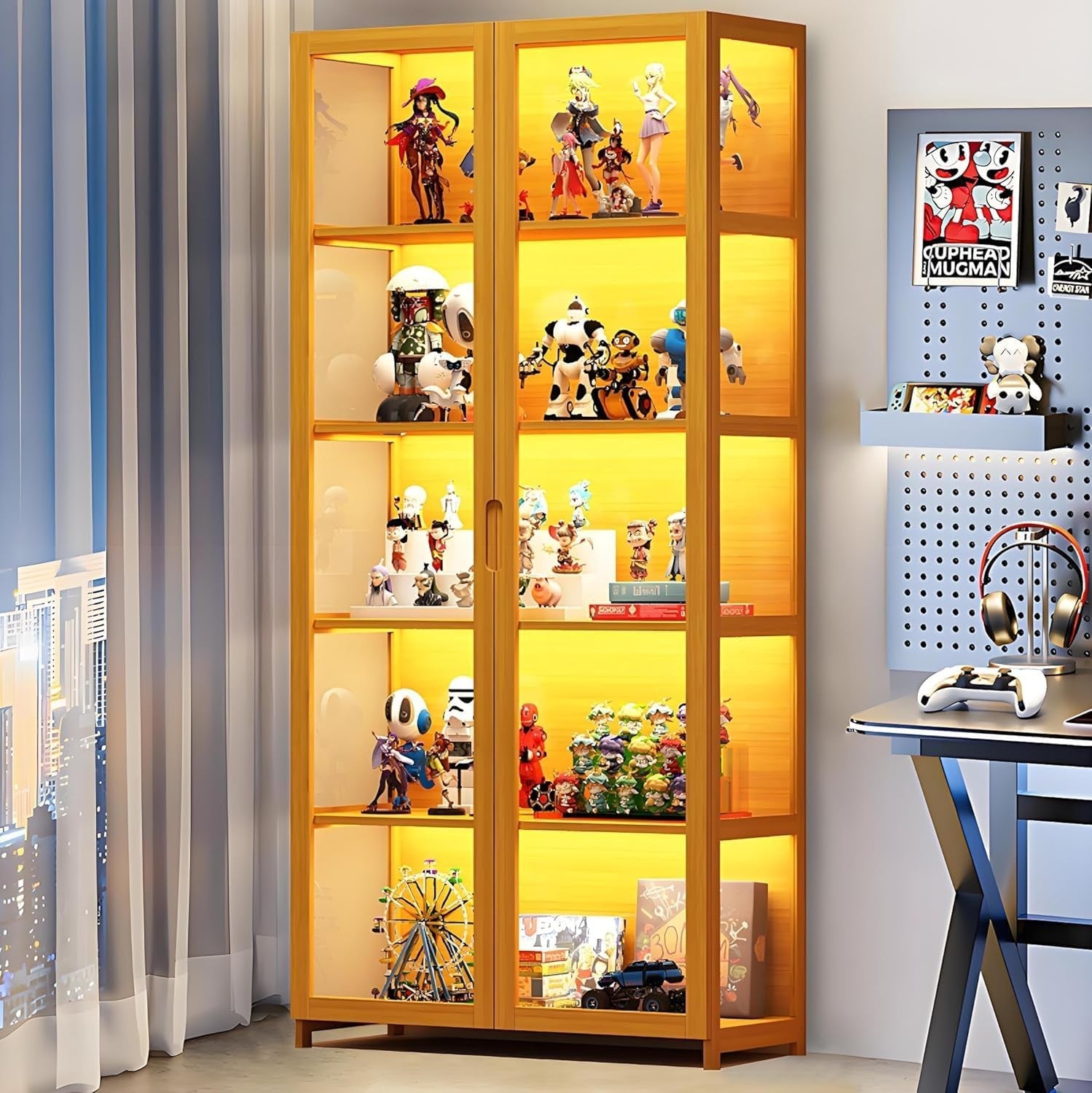 5 Tier LED Display Cabinet with Acrylic Doors | Tall Curio Case | Adjustable She
