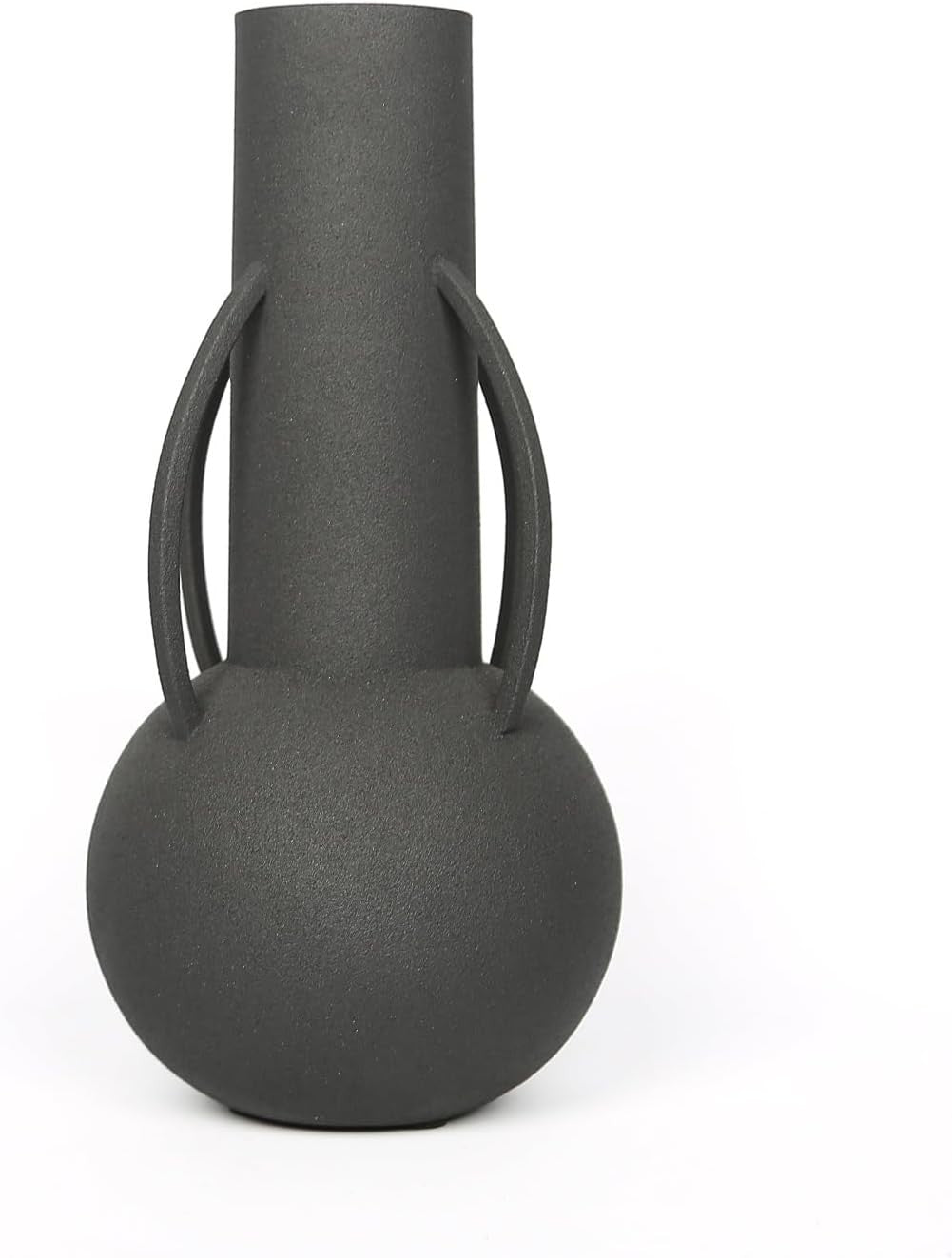 Modern Black Metal Vase With Handle Textured Roman Style Home Decor