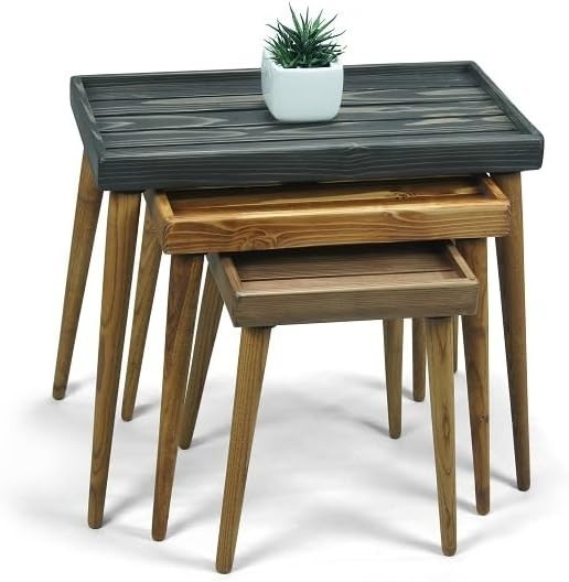 Nesting Coffee Side End Tables Wood Set Mid-Century Modern Rustic Accent