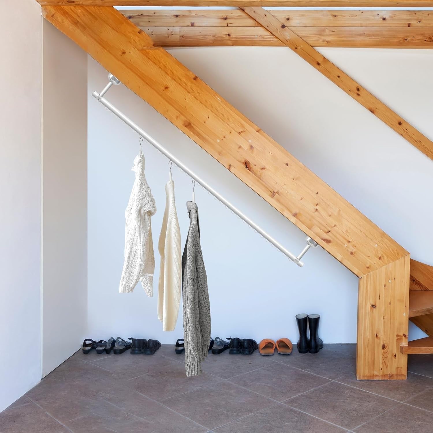 Wall Mounted Closet Rail White Hanging Clothes Rod