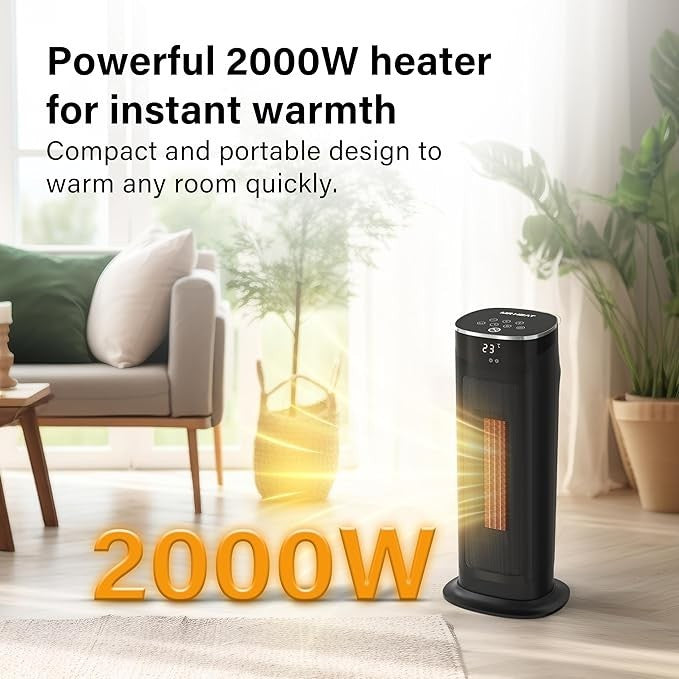 2000W Electric Tower Heater Oscillating Fan with Thermostat Remote & Timer