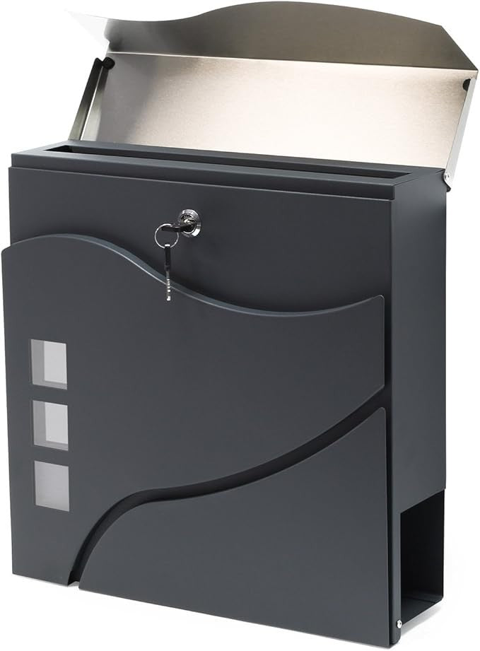 Modern Wall Mounted Letterbox with Newspaper Compartment Lockable Steel