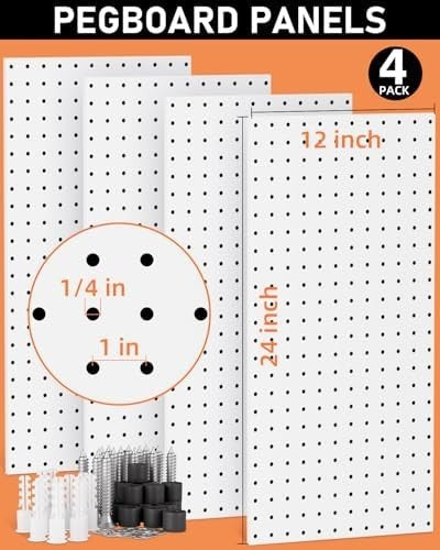 Metal Pegboard Wall Organizer Kit 48x24 Inch 158pcs Hooks White