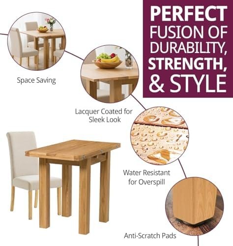 Folding Dining Table and 4 Chairs Set Light Oak Cream for Small Spaces