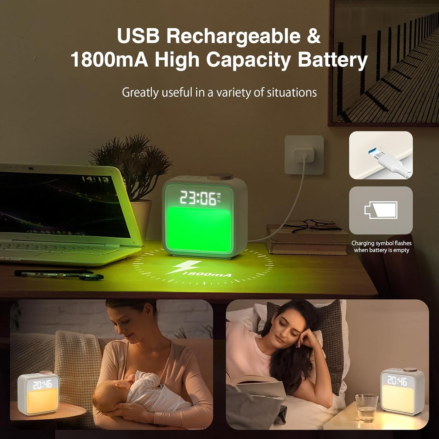 Sunrise Alarm Clock Wake Up Light Heavy Sleepers Night Light Dual Alarm