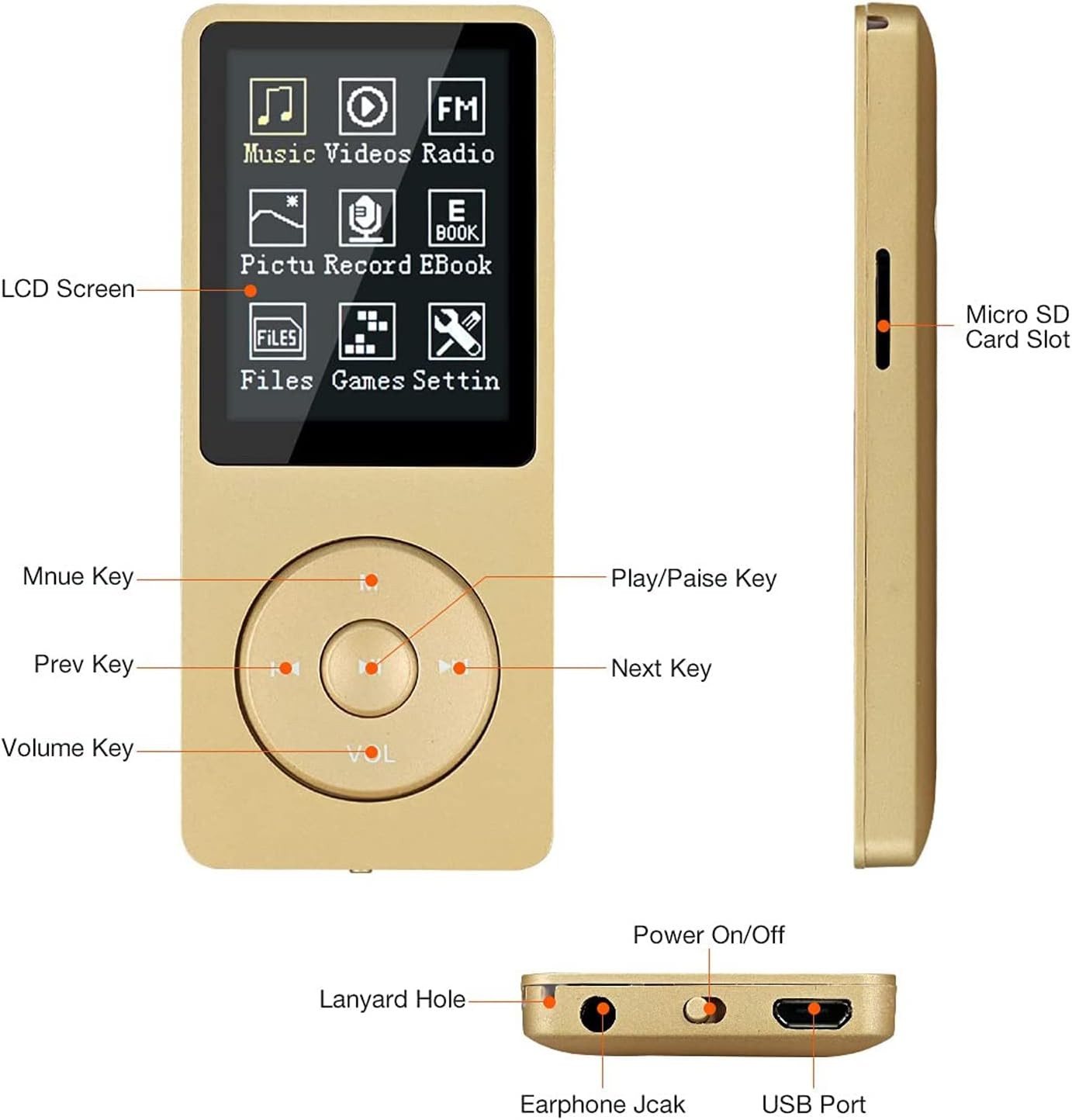 8GB MP3 Player Portable HiFi Music Player FM Radio Voice Recorder