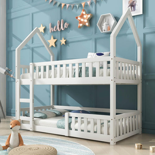 Castle Kids Bunk Bed with Ladder – Solid Wood Frame, 3FT Twin Sleeper