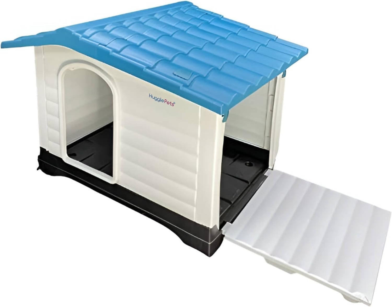 Outdoor Plastic Dog Kennel with Raised Floor & Ramp Door, Easy Clean 111x84x80cm