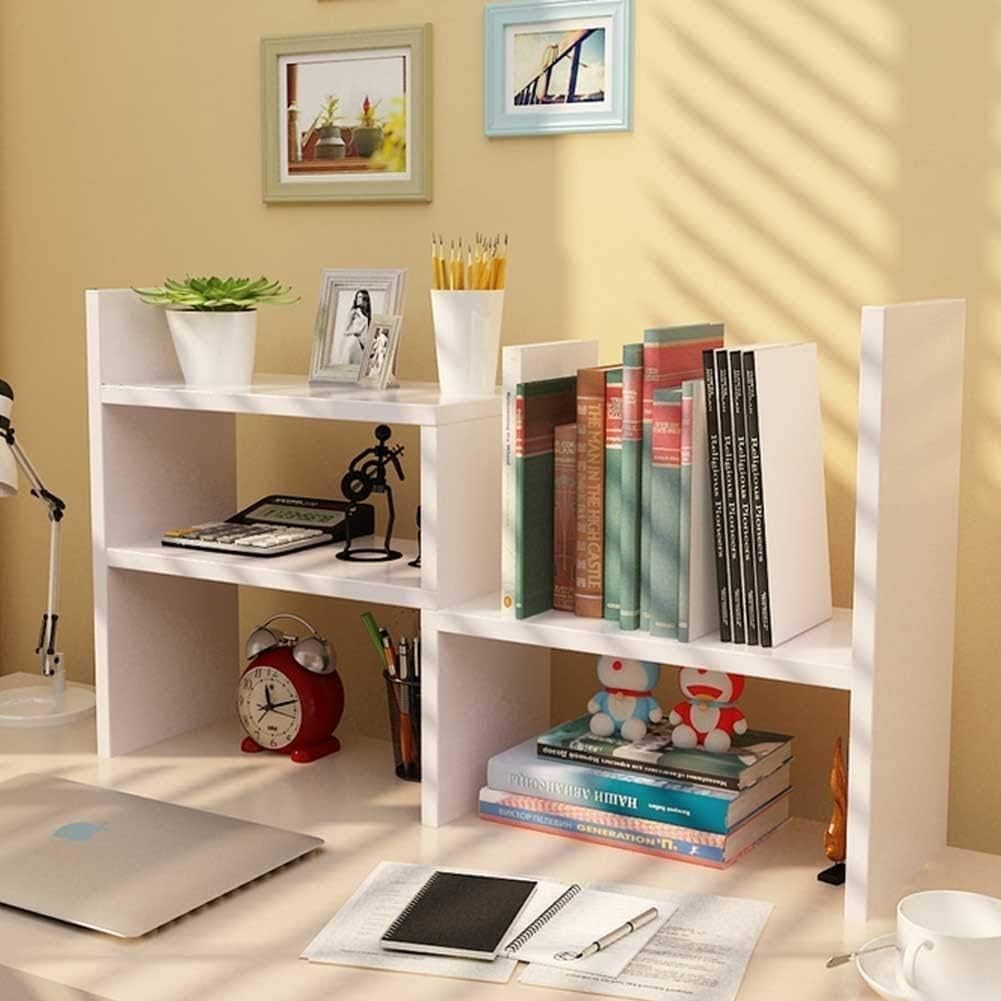 Expandable Desktop Bookshelf Desk Organizer Shelf Wooden Tabletop Storage
